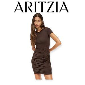 Babaton Covet Dress Chocolate Brown Ruched Mini Bodycon Pima Cotton Size L